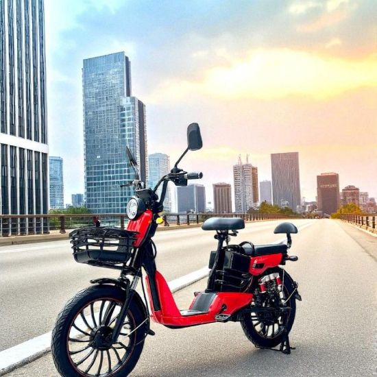 صورة دراجة كهربائية عملية بمقعدين وسلة أمامية